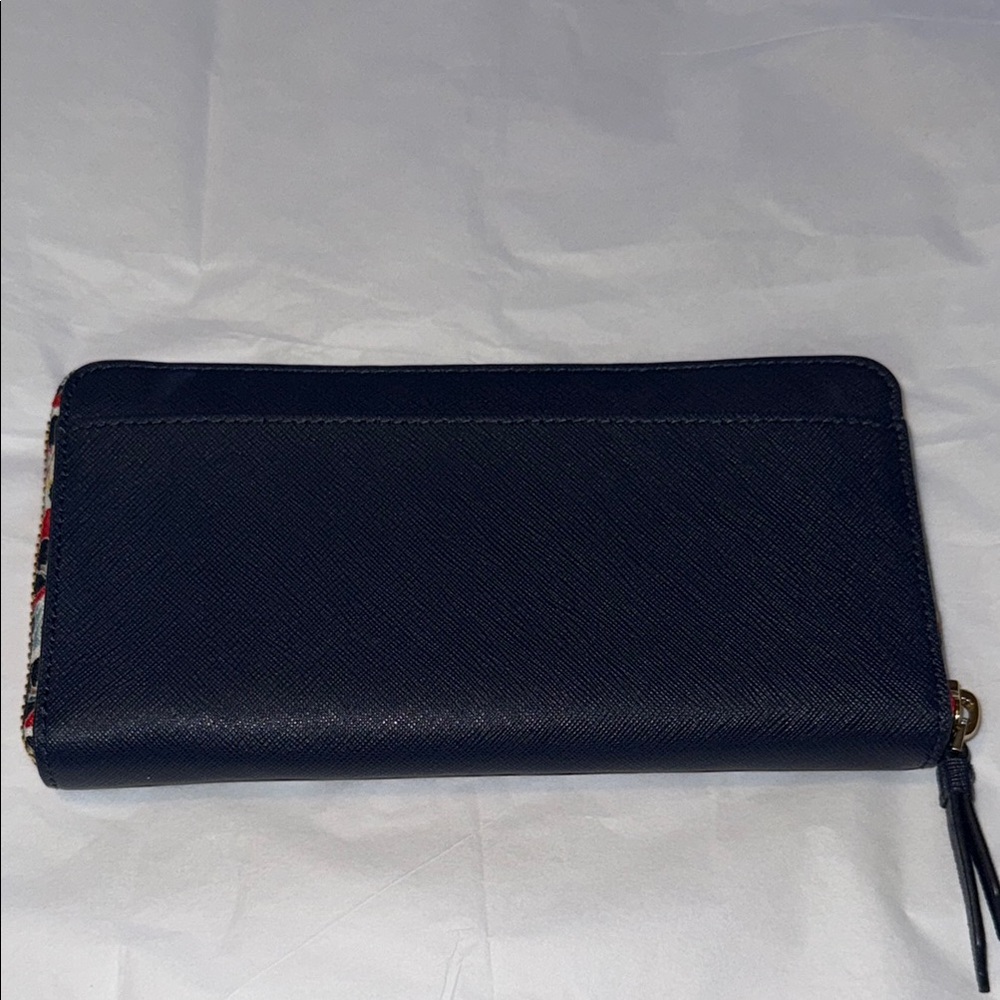 NWOT-Kate Spade Navy Blue Wallet with Flower Print Around Zipper - Picture 6 of 16